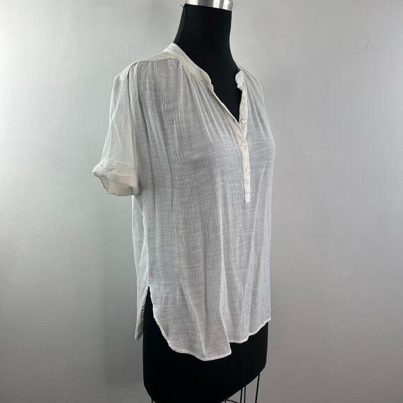 MAEVE White Crinkled Blouse Cotton Short Sleeve Round Hem Pullover Size X-Small - Picture 3 of 9
